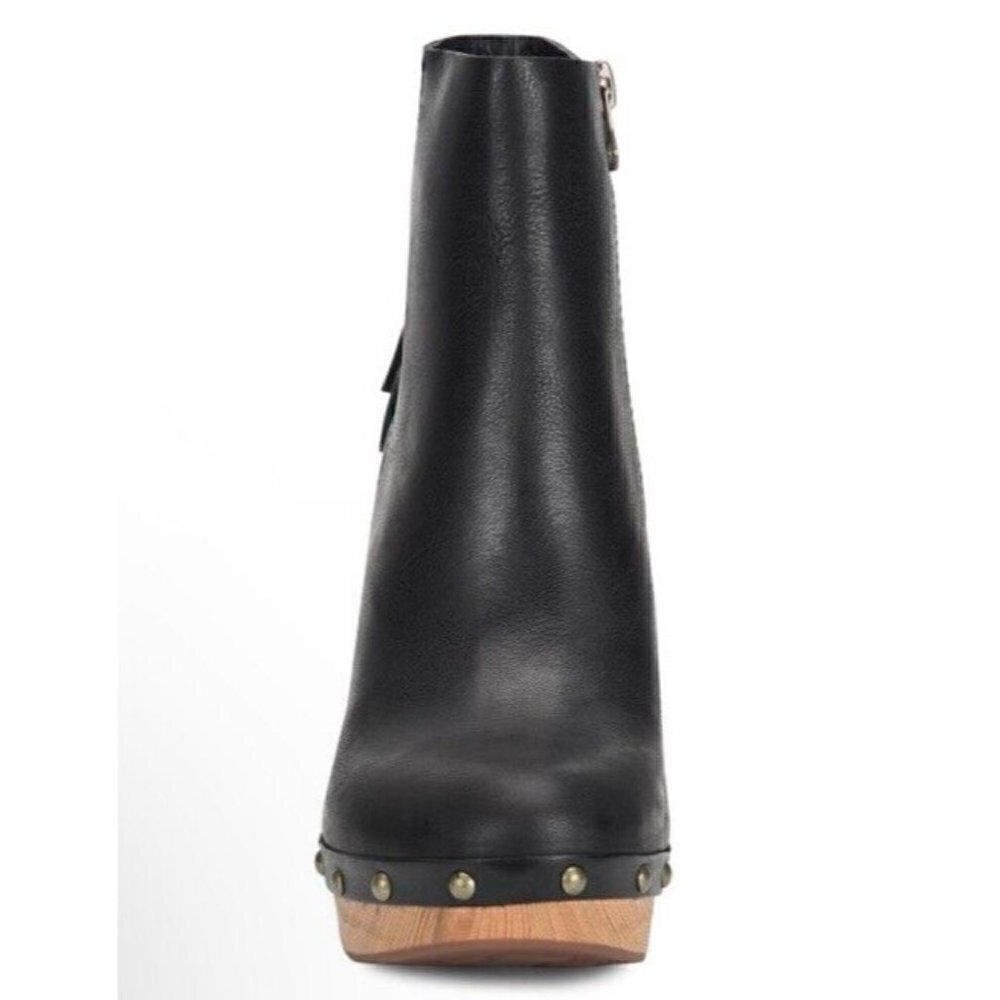 Kork-Ease Black Leather Wood-Stacked Heel Ankle Boots - Picture 9 of 15